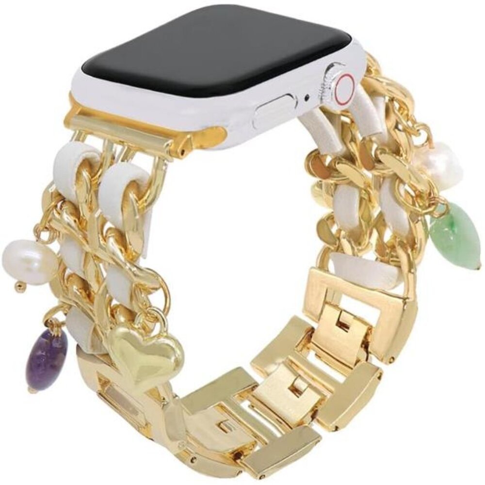 NEW White/Gold Luxury Apple Watch Band with Charms